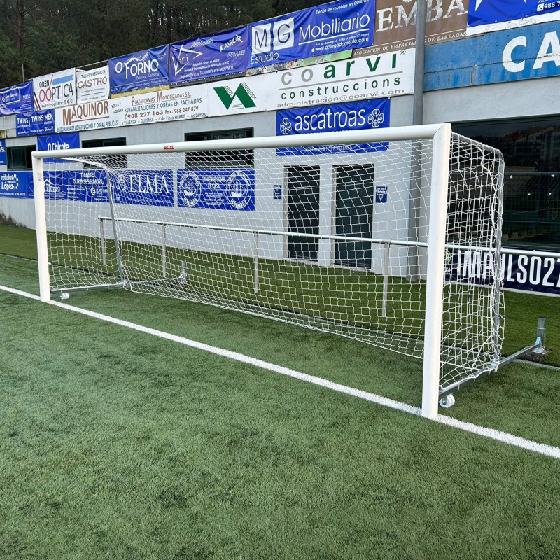 Juego porterías aluminio fútbol 7 120x100 mm abatibles con arquillos cincados