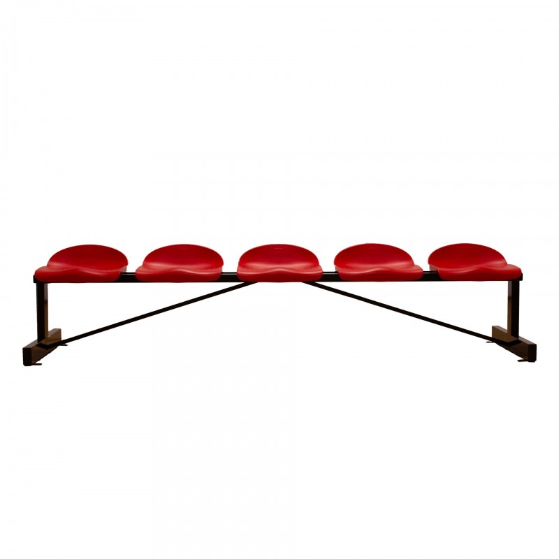 Banco metálico con asientos rojo pvc-5 plazas-