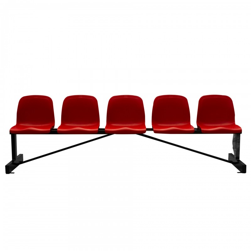 Banco metálico new con asiento rojo pvc -5 plazas-