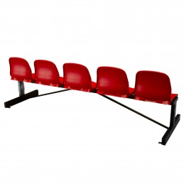 Banco metálico new con asiento rojo pvc -5 plazas-